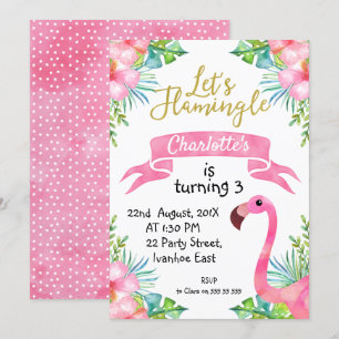 Aquarell Lasst Flamingle zum Geburtstag einladen Einladung