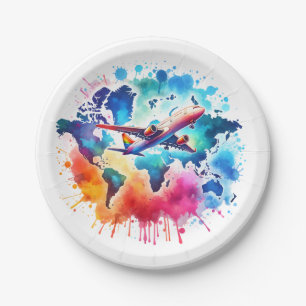 Aquarell Lasst uns die Welt erkunden Design Pappteller