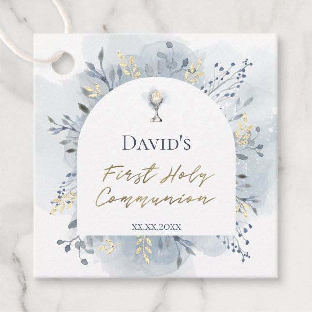 Aquarell-Laub Erstkommunion Geschenkanhänger (Vorderseite)