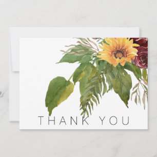 Aquarell-Laub-Sonnenblumen-Begrüßung Dankeschön Dankeskarte