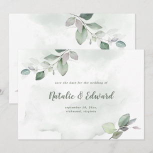 Aquarell-Laubwerk und metallisches Gold-Hochzeit Save The Date