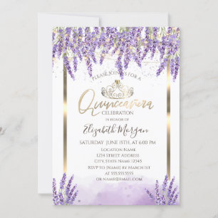 Aquarell Lavanda, Lichterkette Quinceanera Einladung