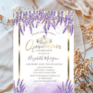 Aquarell Lavanda, Lichterkette Quinceanera Einladung