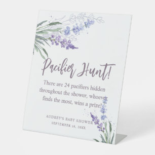 Aquarell-Lavendel-Baby-Shower-Schnuller-Suchspiel Sockelschild