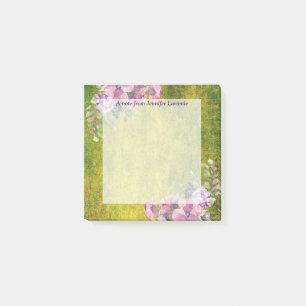 Aquarell-Lavendel-Blumen auf Olivgrün Post-it Klebezettel