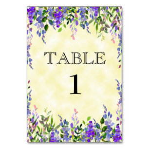 Aquarell-Lavendel-Blumen-Gelb-Platzkarte Tischnummer