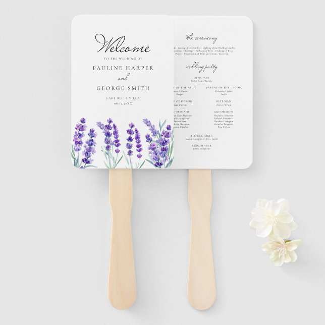 Aquarell-Lavendel-Blumen-Hochzeitsprogramm Fächer (Vorne und Hinten)