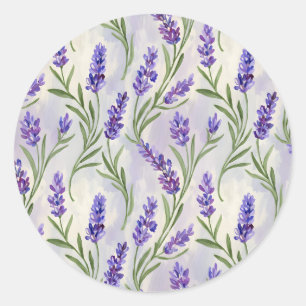 Aquarell-Lavendel-Blumen nahtloses Muster Runder Aufkleber