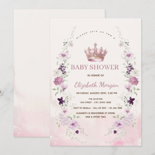Aquarell-Lavendel-Blumenbogen-Kronen-Baby-Party Einladung
