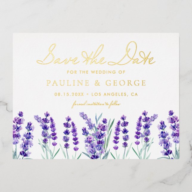Aquarell Lavendel Blumengarten Save the Date Folie Einladungspostkarte (Vorderseite)