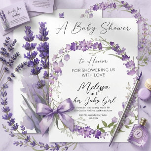 Aquarell-Lavendel-Blumenkranz-Baby-Shower Einladung