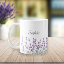 Aquarell-Lavendel-Lila-Blumen-Schmetterlings-Tasse