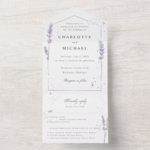 Aquarell-Lavendel-RSVP-beigefügte Hochzeit All In One Einladung
