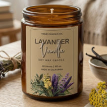 Aquarell-Lavendel-Vanille-Blumenkerzenetikett