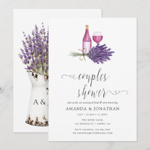 Aquarell-Lavendel-Weinverkostung-Paar-Shower Einladung