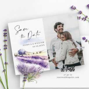 Aquarell-Lavendelblumen-Feld-Hochzeitsfoto  Save The Date