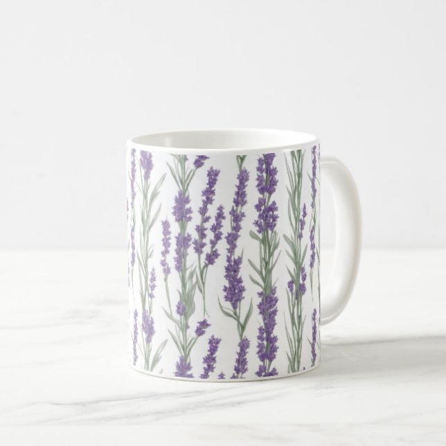 Aquarell-Lavendelblüten Kaffeetasse (VorderseiteRechts)