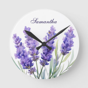 Aquarell-Lavendelblüten Runde Wanduhr