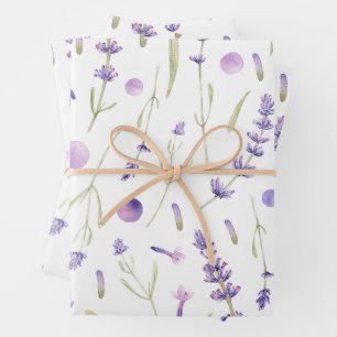 Aquarell-Lavendelblüten und -Blätter Geschenkpapier Set