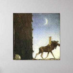 Aquarell „Leap the Elk“ von John Bauer Leinwanddruck