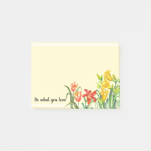 Aquarell Lebende Frühlingsblumen Blumenmuster Post-it Klebezettel (Vorderseite)
