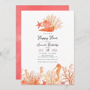 Aquarell Lebende Koralle unter dem Meer glückliche Einladung