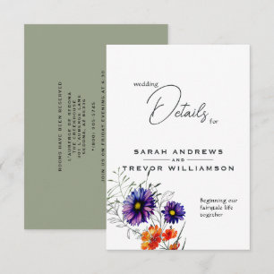 Aquarell Lebende Orange und Lila Wildblumen Begleitkarte