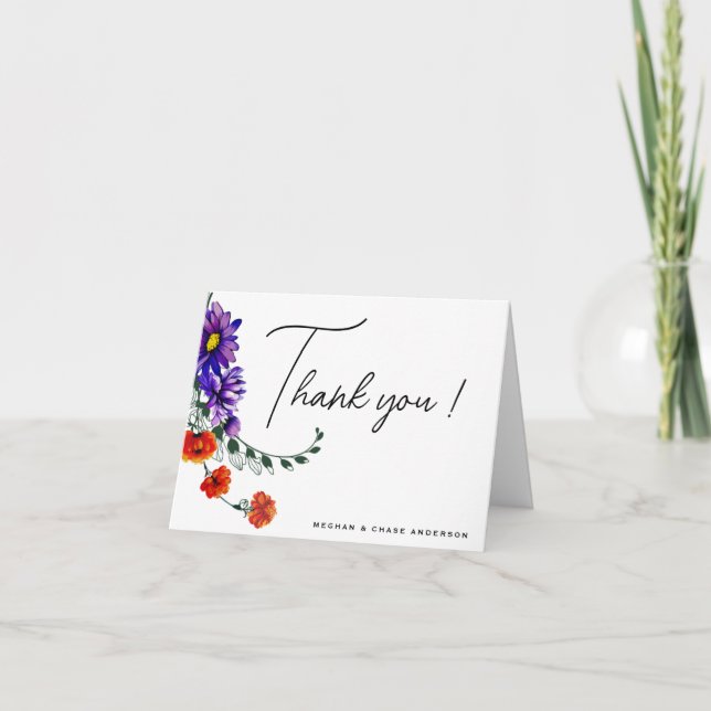Aquarell Lebende Orange und Lila Wildblumen Dankeskarte (Vorderseite)