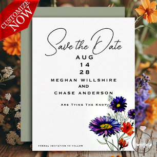 Aquarell Lebende Orange und Lila Wildblumen Einladung