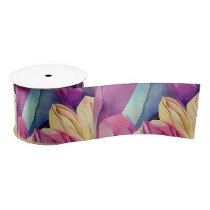 Aquarell Lebendig Gemalte Frühlingsblumen Satinband