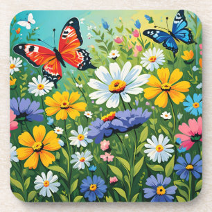 Aquarell Lebendiges Frühlingsblumenmuster Getränkeuntersetzer