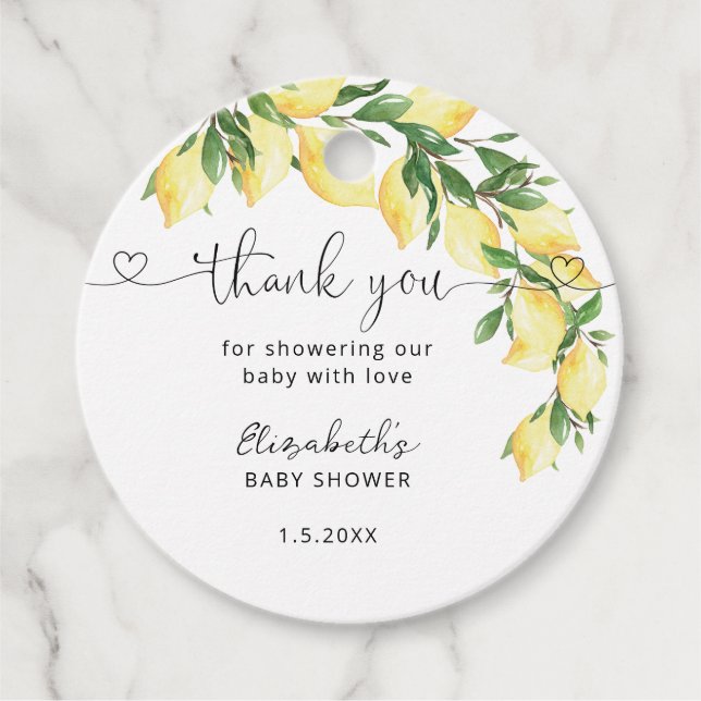 Aquarell Lemon Dusche Vielen Dank für Ihre Unterst Geschenkanhänger (Vorderseite)