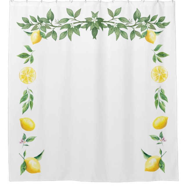 Aquarell Lemon Floral Mediterranes Italienisch Duschvorhang (Vorderseite)