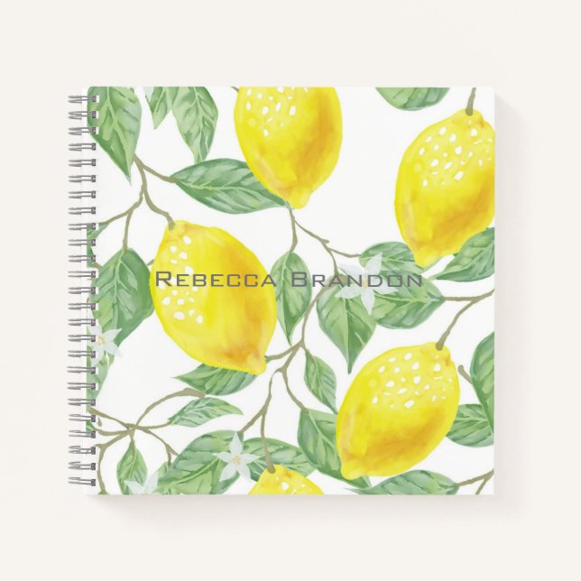 Aquarell Lemon Grüne Blätter Personalisiert Notizbuch (Vorderseite)