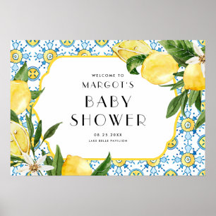 Aquarell Lemon Mediterrane Babydusche Poster