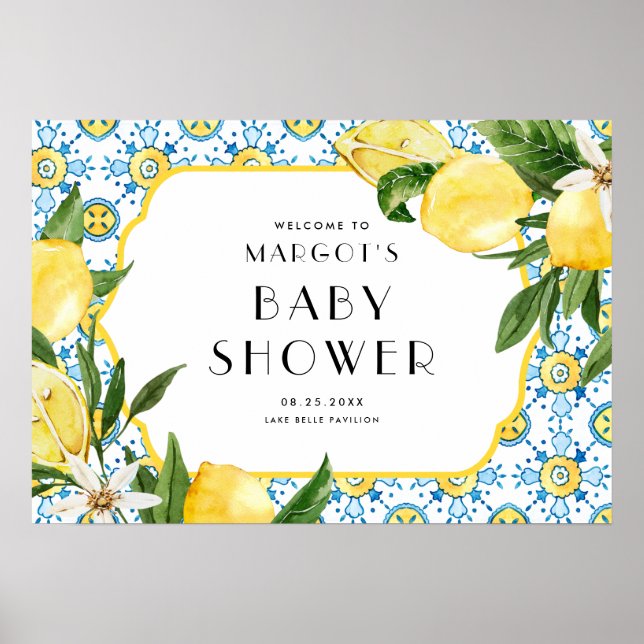 Aquarell Lemon Mediterrane Babydusche Poster (Vorne)
