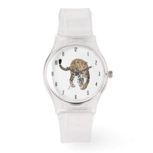 Aquarell-Leopard-Dschungelkatze gemaltes Tier grün Armbanduhr