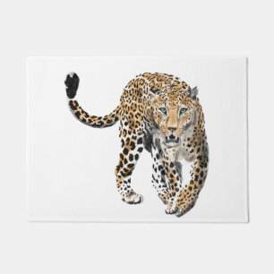 Aquarell-Leopard-Dschungelkatze gemaltes Tier grün Fußmatte