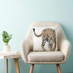 Aquarell-Leopard-Dschungelkatze gemaltes Tier grün Kissen