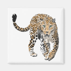 Aquarell-Leopard-Dschungelkatze gemaltes Tier grün Magnet