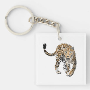 Aquarell-Leopard-Dschungelkatze gemaltes Tier grün Schlüsselanhänger