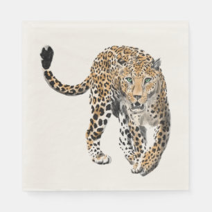 Aquarell-Leopard-Dschungelkatze gemaltes Tier grün Serviette