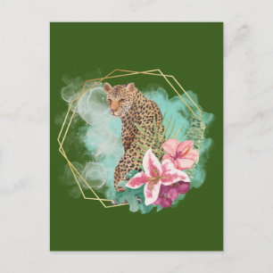 Aquarell-Leopard und tropischer Rahmen  Postkarte