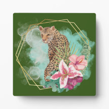 Aquarell-Leopard und tropischer Rahmen Tischdekora
