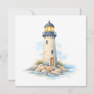 Aquarell-Leuchtturm auf den Felsen  Karte