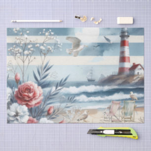 Aquarell-Leuchtturm-Segelboot und Möwen am Meer Seidenpapier