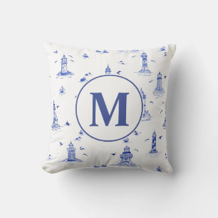 Aquarell-Leuchtturm-Toile-Kinderzimmer Monogramm Kissen