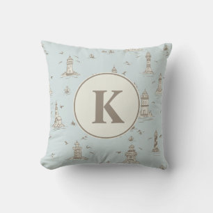 Aquarell-Leuchtturm-Toile-Kinderzimmer Monogramm Kissen