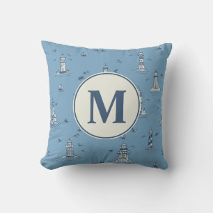 Aquarell-Leuchtturm-Toile-Kinderzimmer Monogramm Kissen