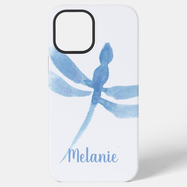 Aquarell Libelle Blau Monogrammiert  iPhone Hülle (Rückseite)